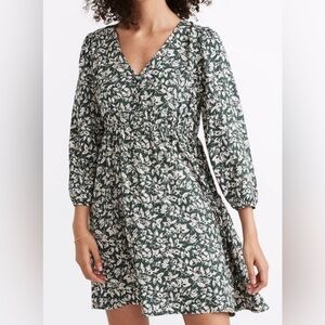 Madewell V-Neck Button-Front Mini Dress in Forest Leaves size small